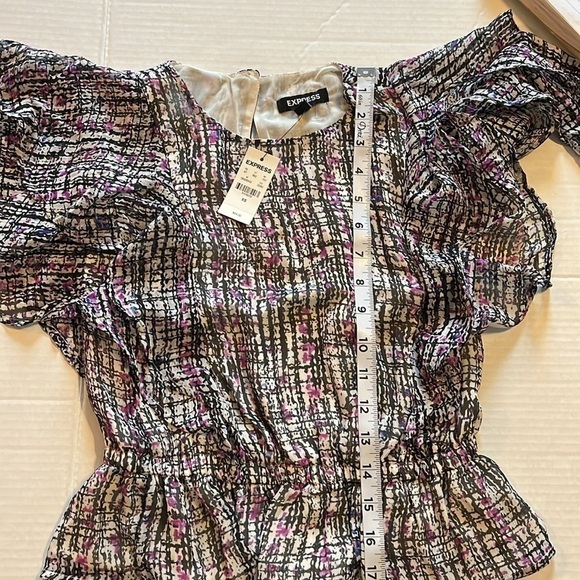 NWT-express-XS-purple/black abstract print-Ruffle sleeves, pet plum top/blouse - Picture 12 of 12